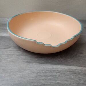 Vintage Treasure Craft Peach Turquoise Rimmed Footed Serving Bowl Dish MCM Retro